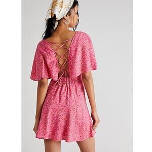 Free People Florence Lace-up-Back Mini Dress Pink Floral Small NWT
